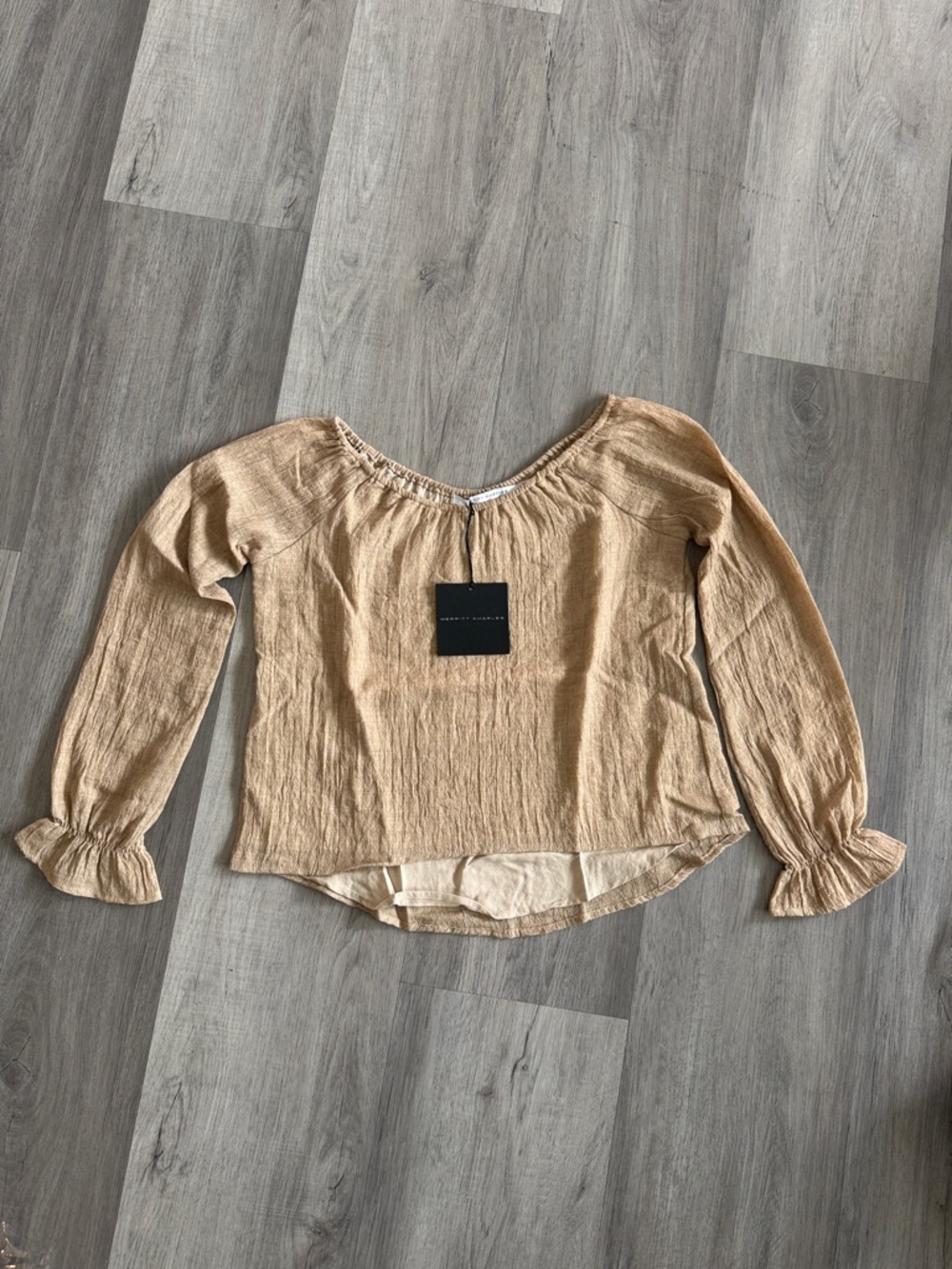 Merritt Charles Tan Crinkled Peasant Blouse